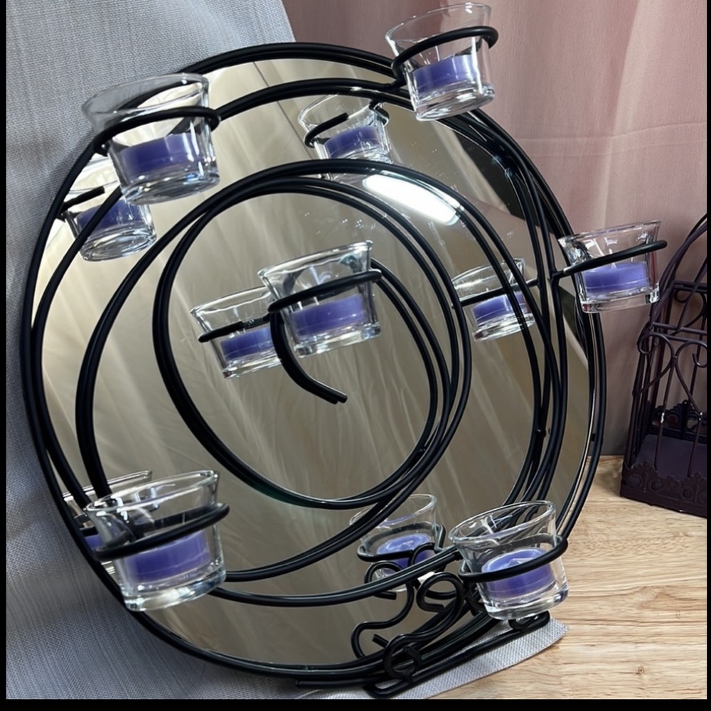 PartyLite Mirror Round Metal Scroll Wall Tealight Holder